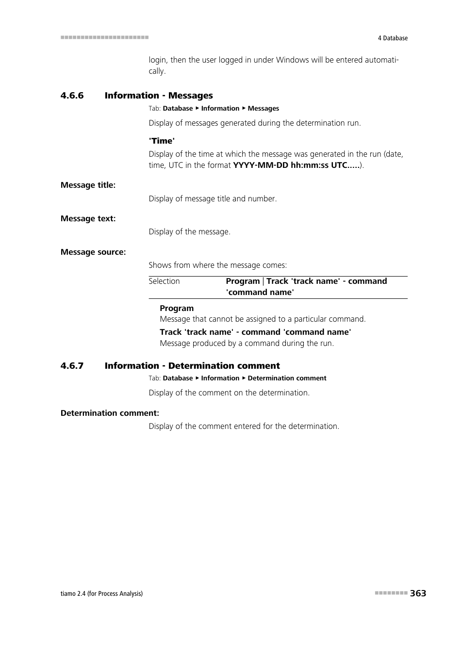 6 information - messages, 7 information - determination comment, Information - messages | Information - determination comment, Messages, Determination comment | Metrohm tiamo 2.4 (process analysis) User Manual | Page 379 / 1809