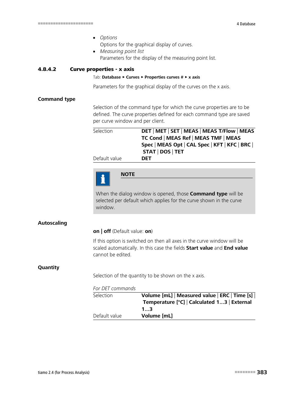 2 curve properties - x axis, X axis | Metrohm tiamo 2.4 (process analysis) User Manual | Page 399 / 1809