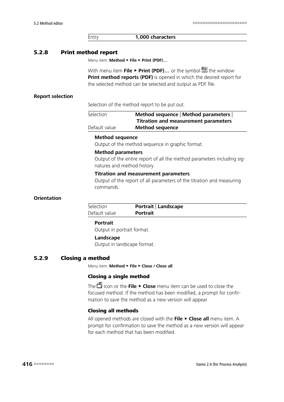 8 print method report, 9 closing a method, Print method report | Closing a method | Metrohm tiamo 2.4 (process analysis) User Manual | Page 432 / 1809