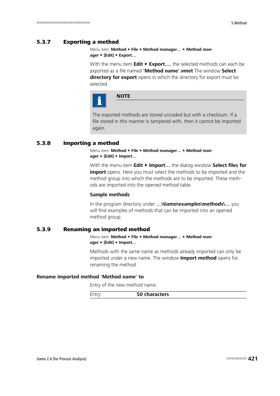 7 exporting a method, 8 importing a method, 9 renaming an imported method | Exporting a method, Importing a method, Renaming an imported method | Metrohm tiamo 2.4 (process analysis) User Manual | Page 437 / 1809