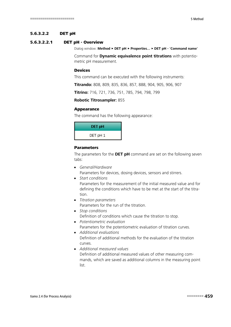 2 det ph, 1 det ph - overview, Det ph | Metrohm tiamo 2.4 (process analysis) User Manual | Page 475 / 1809