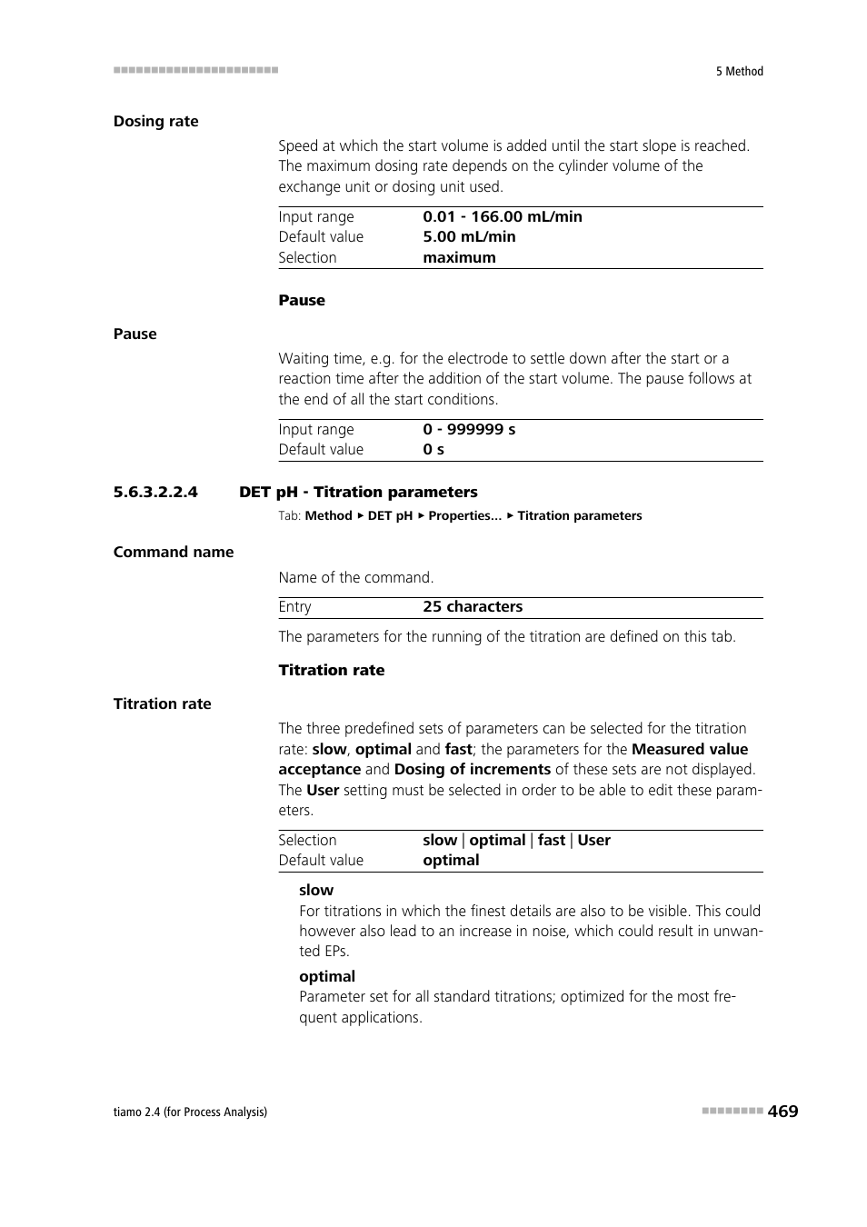 4 det ph - titration parameters, Titration parameters | Metrohm tiamo 2.4 (process analysis) User Manual | Page 485 / 1809