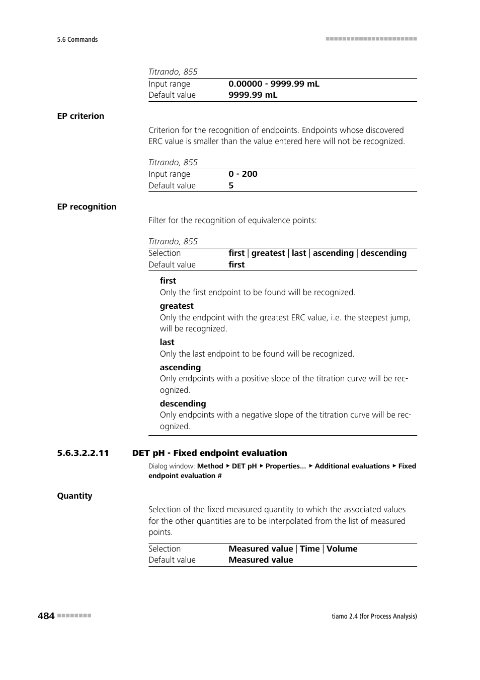 11 det ph - fixed endpoint evaluation | Metrohm tiamo 2.4 (process analysis) User Manual | Page 500 / 1809