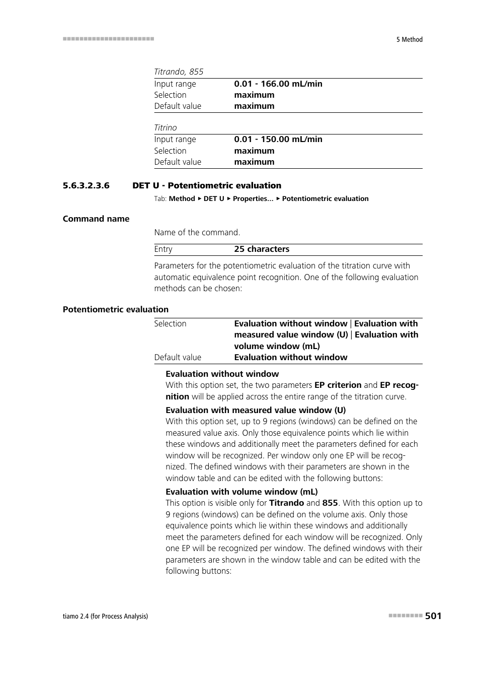 6 det u - potentiometric evaluation, Potentiometric evaluation | Metrohm tiamo 2.4 (process analysis) User Manual | Page 517 / 1809
