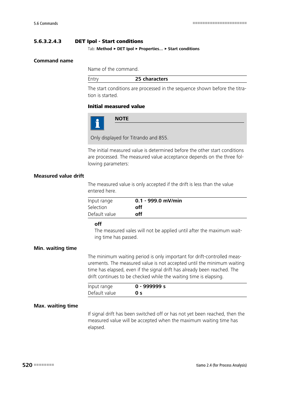 3 det ipol - start conditions, Start conditions | Metrohm tiamo 2.4 (process analysis) User Manual | Page 536 / 1809