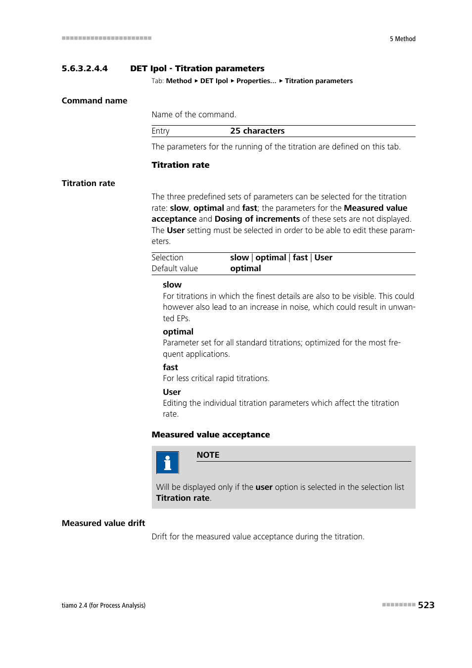 4 det ipol - titration parameters, Titration parameters | Metrohm tiamo 2.4 (process analysis) User Manual | Page 539 / 1809