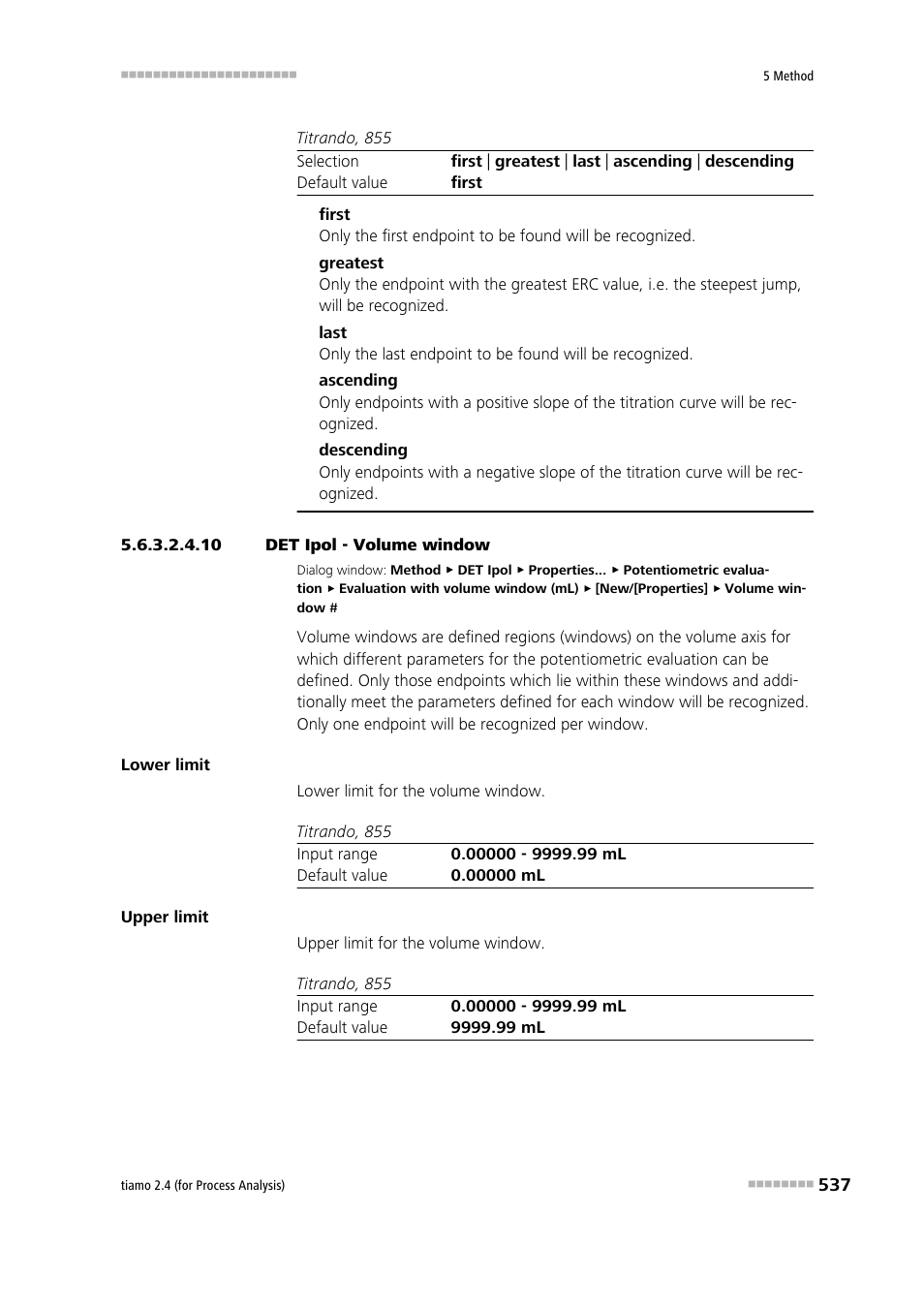 10 det ipol - volume window | Metrohm tiamo 2.4 (process analysis) User Manual | Page 553 / 1809