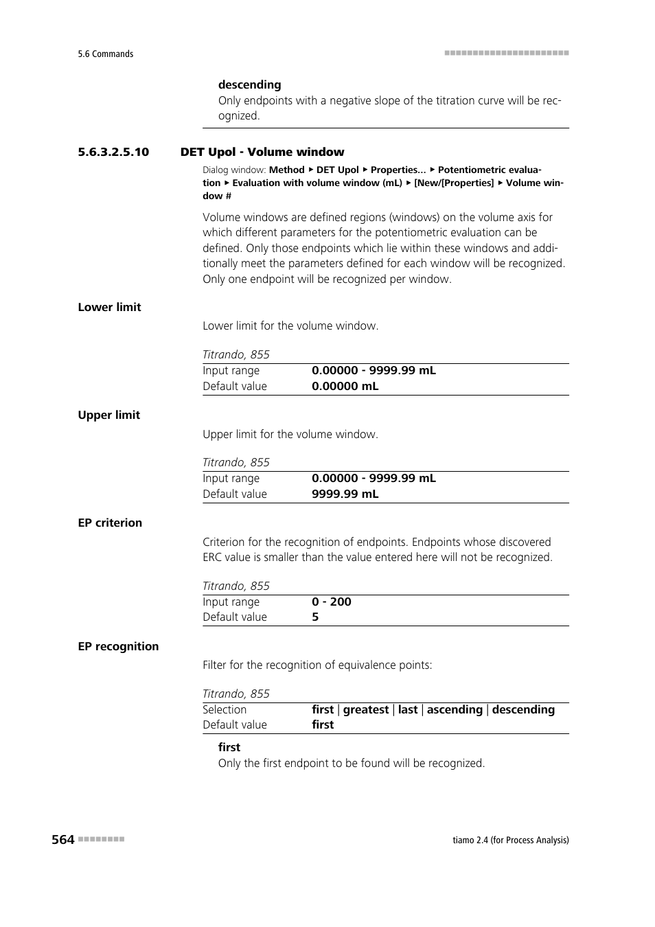 10 det upol - volume window | Metrohm tiamo 2.4 (process analysis) User Manual | Page 580 / 1809