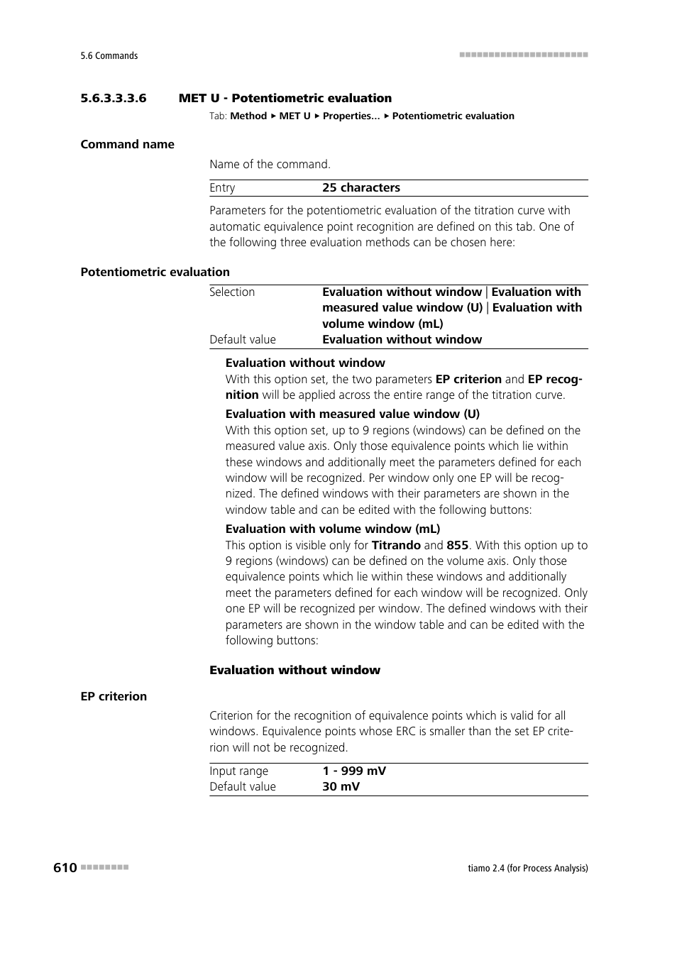 6 met u - potentiometric evaluation, Potentiometric evaluation | Metrohm tiamo 2.4 (process analysis) User Manual | Page 626 / 1809