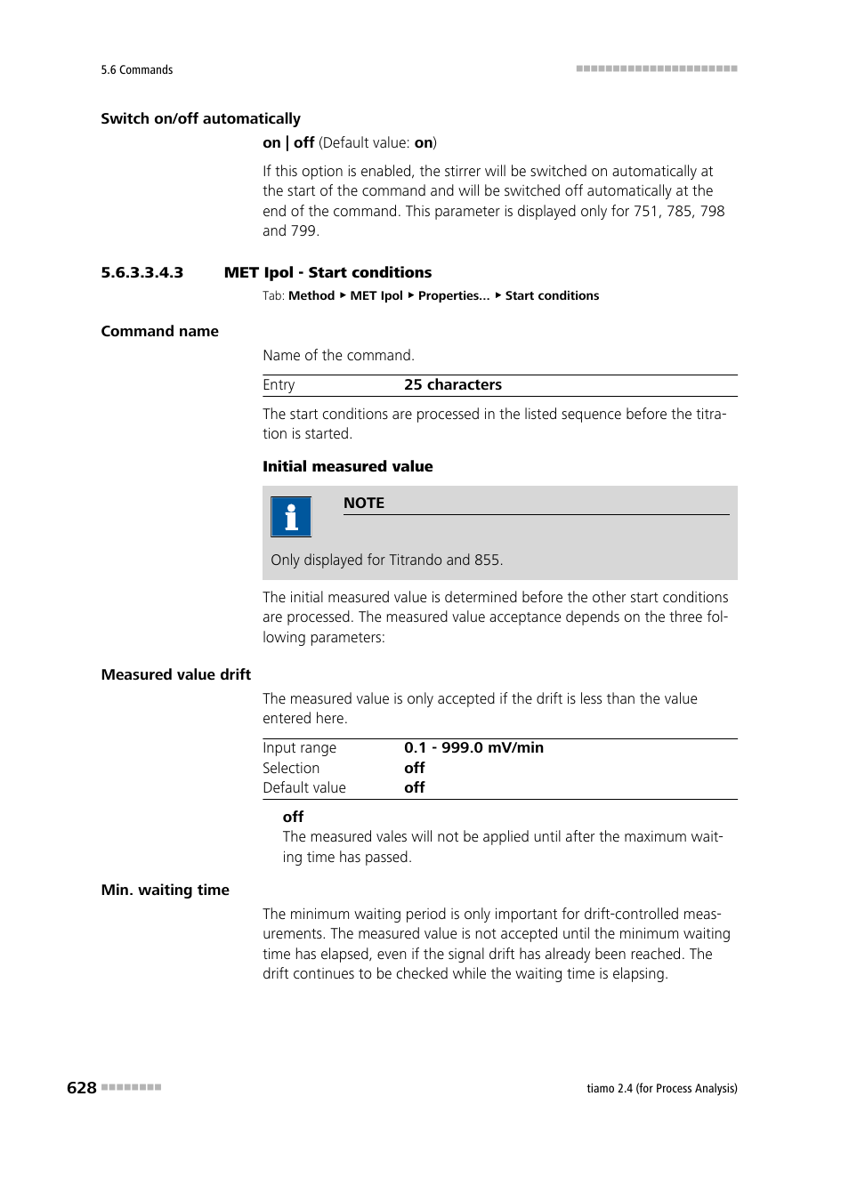 3 met ipol - start conditions, Start conditions | Metrohm tiamo 2.4 (process analysis) User Manual | Page 644 / 1809
