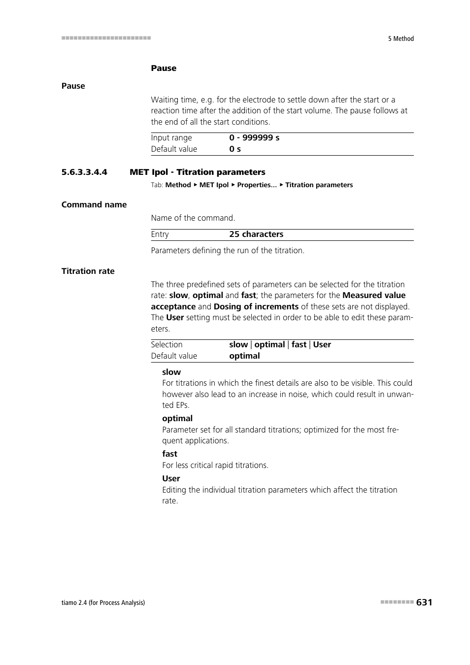 4 met ipol - titration parameters, Titration parameters | Metrohm tiamo 2.4 (process analysis) User Manual | Page 647 / 1809
