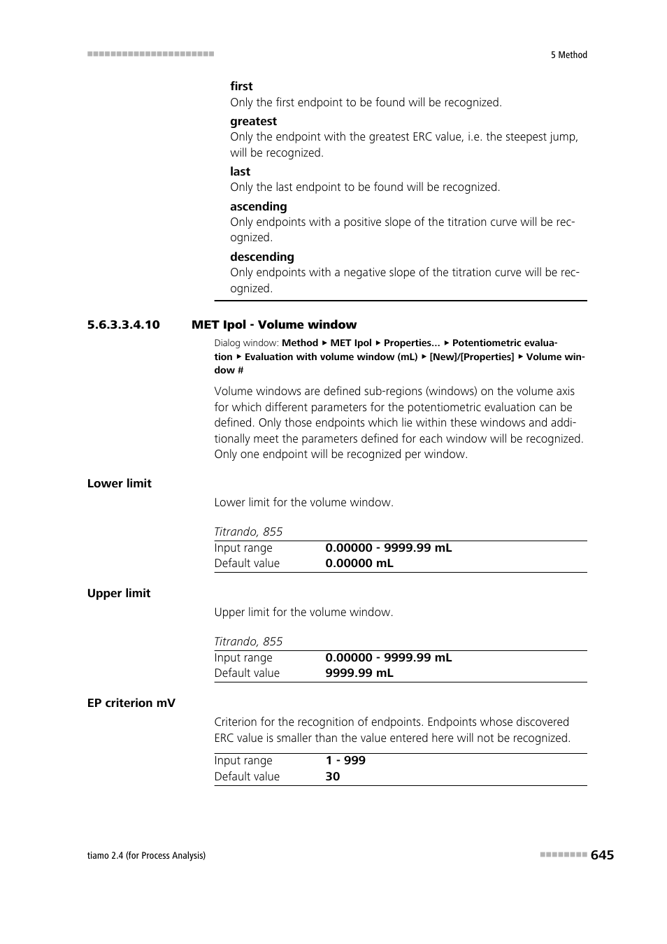 10 met ipol - volume window | Metrohm tiamo 2.4 (process analysis) User Manual | Page 661 / 1809