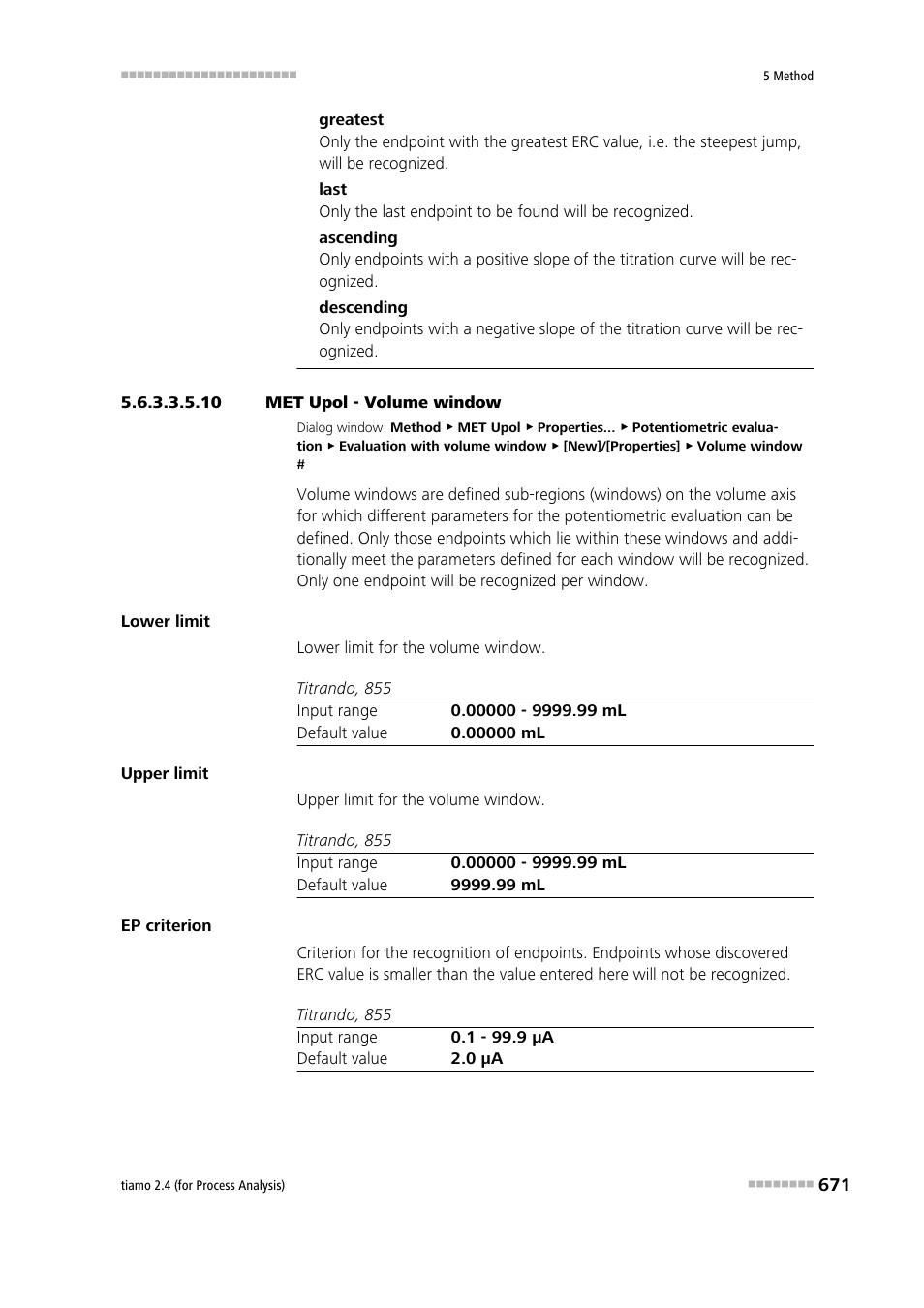 10 met upol - volume window | Metrohm tiamo 2.4 (process analysis) User Manual | Page 687 / 1809