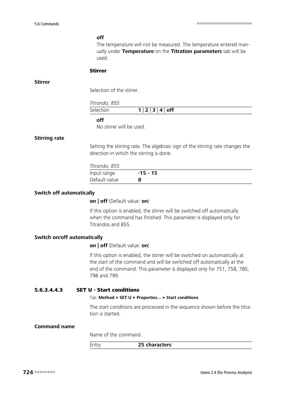3 set u - start conditions, Start conditions | Metrohm tiamo 2.4 (process analysis) User Manual | Page 740 / 1809