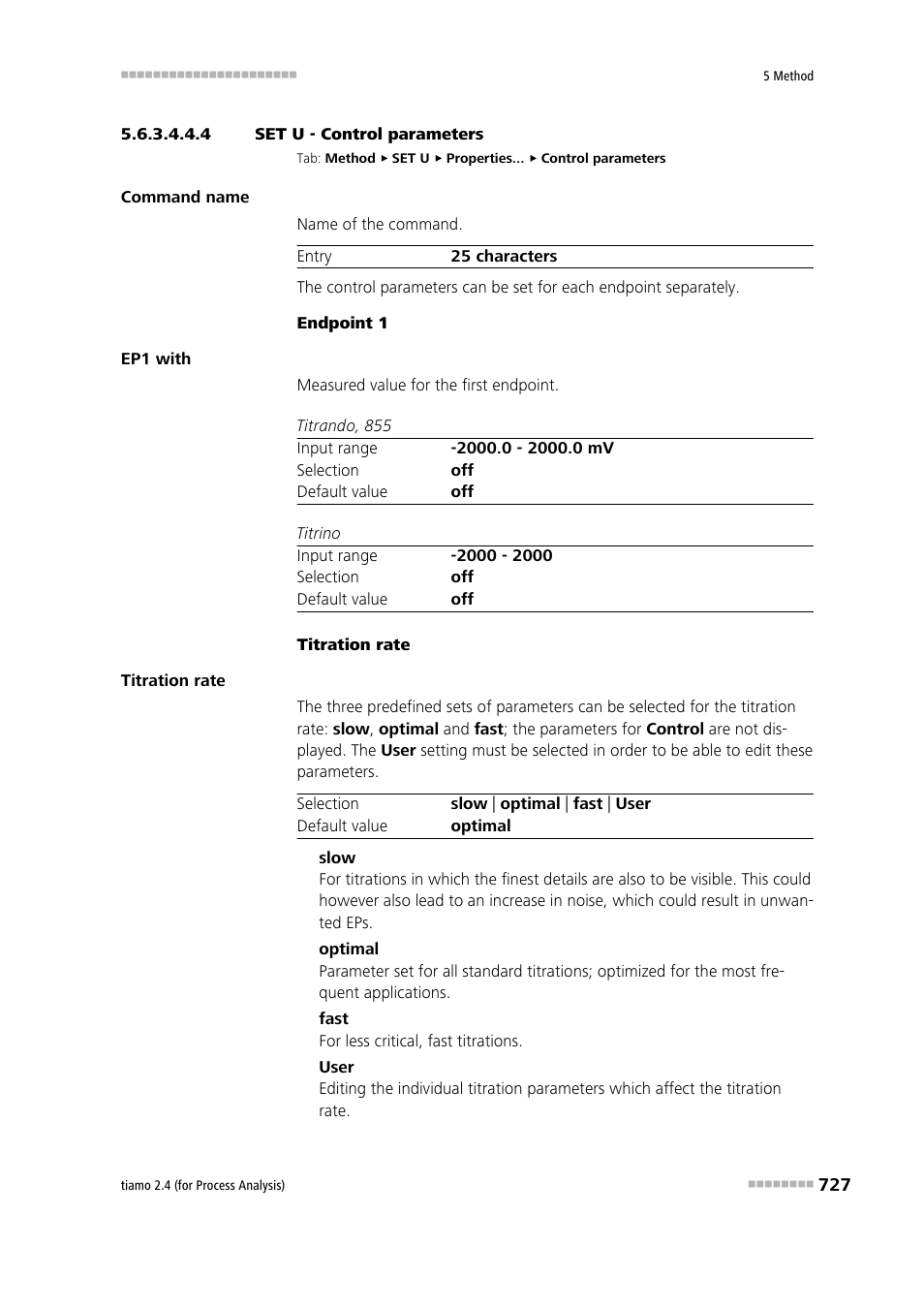 4 set u - control parameters, Control parameters | Metrohm tiamo 2.4 (process analysis) User Manual | Page 743 / 1809