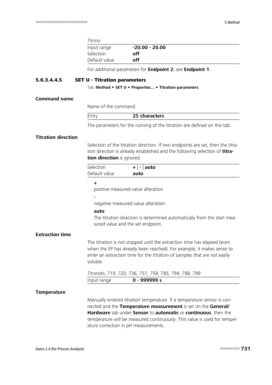 5 set u - titration parameters, Titration parameters | Metrohm tiamo 2.4 (process analysis) User Manual | Page 747 / 1809