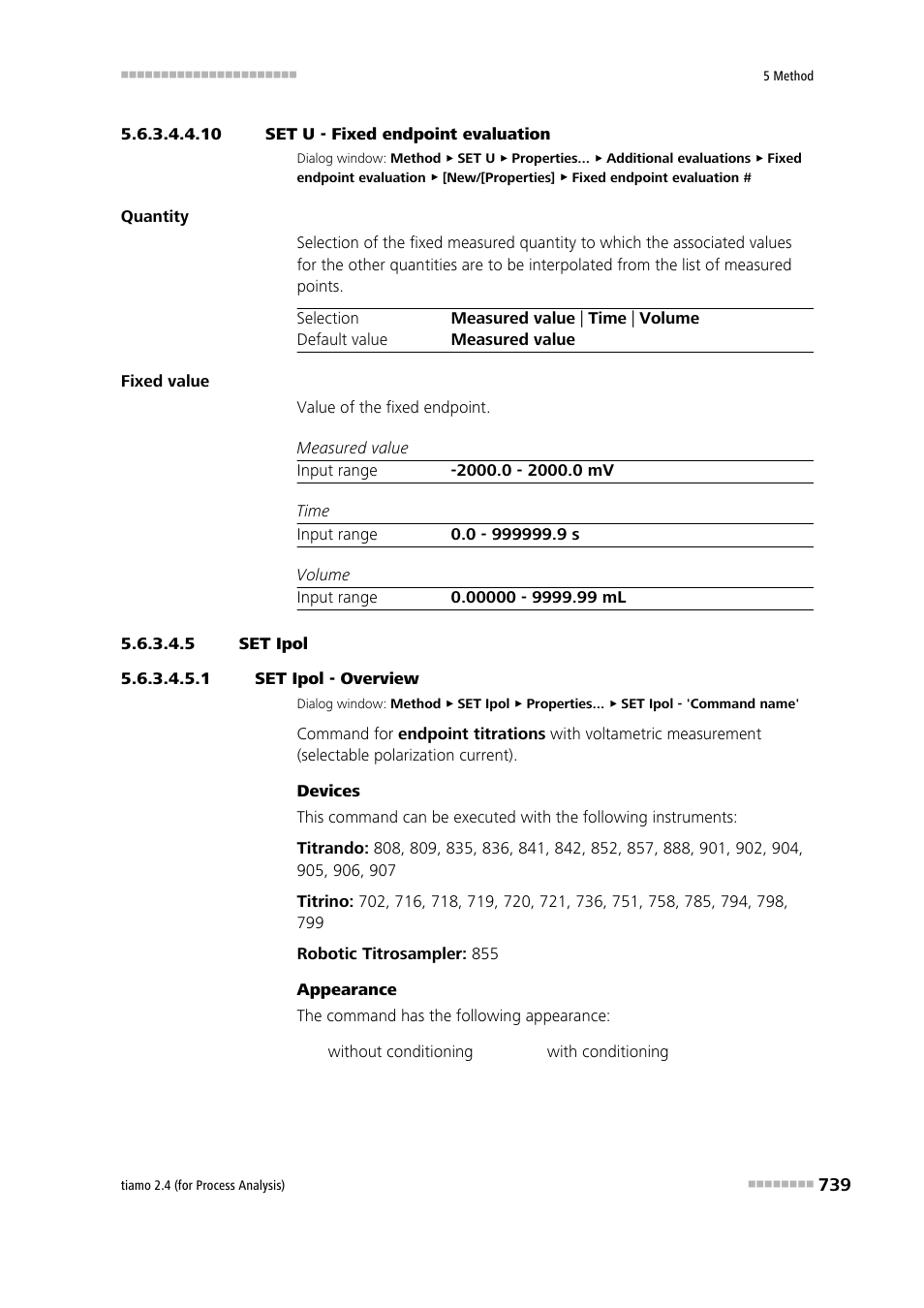 10 set u - fixed endpoint evaluation, 5 set ipol, 1 set ipol - overview | Metrohm tiamo 2.4 (process analysis) User Manual | Page 755 / 1809