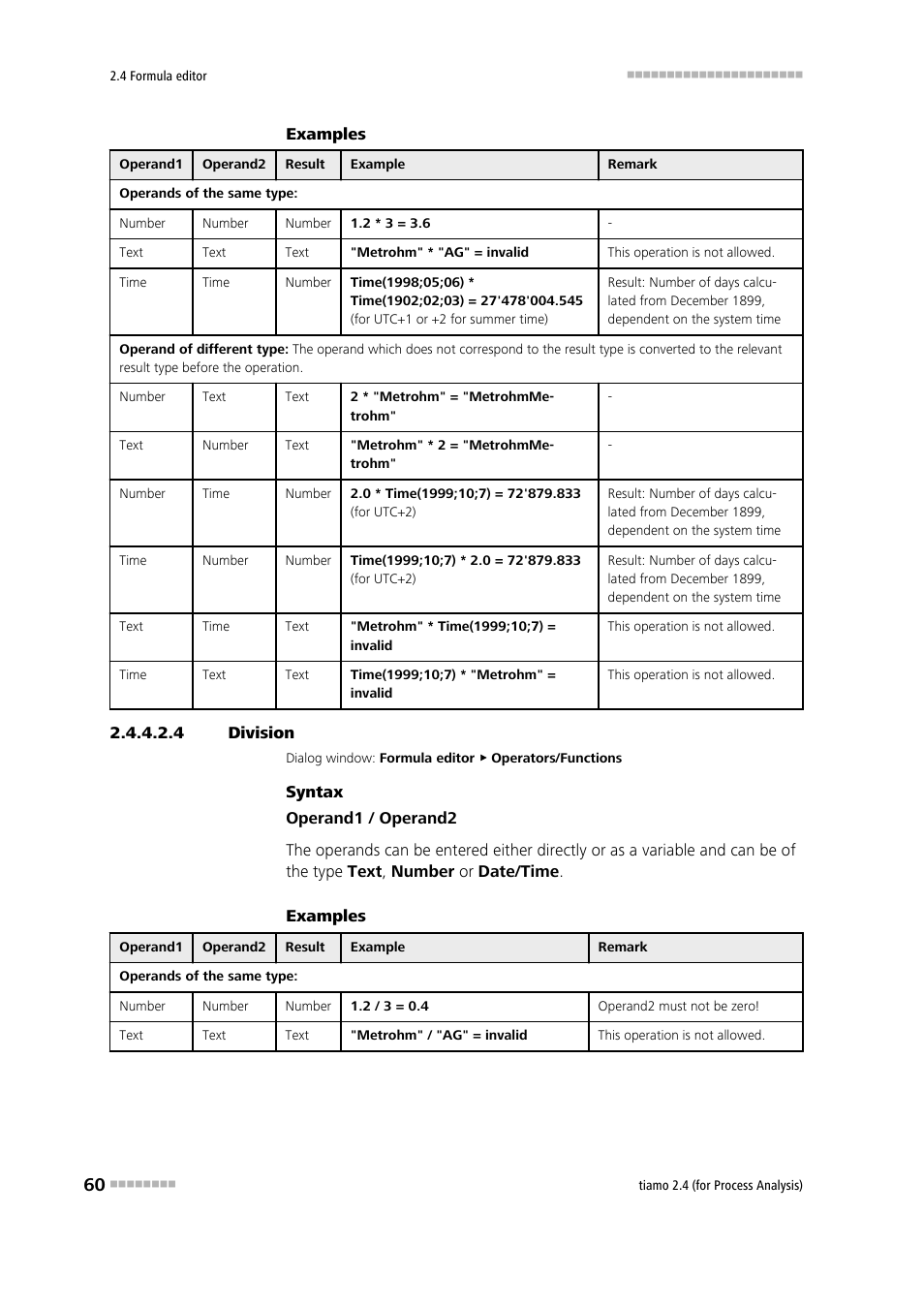 4 division, Division, Division (/) | Metrohm tiamo 2.4 (process analysis) User Manual | Page 76 / 1809