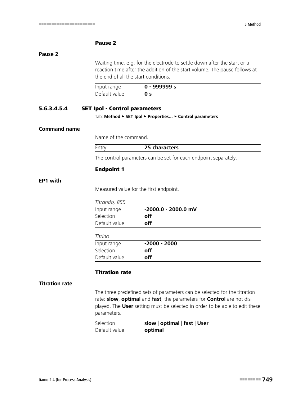 4 set ipol - control parameters, Control parameters | Metrohm tiamo 2.4 (process analysis) User Manual | Page 765 / 1809