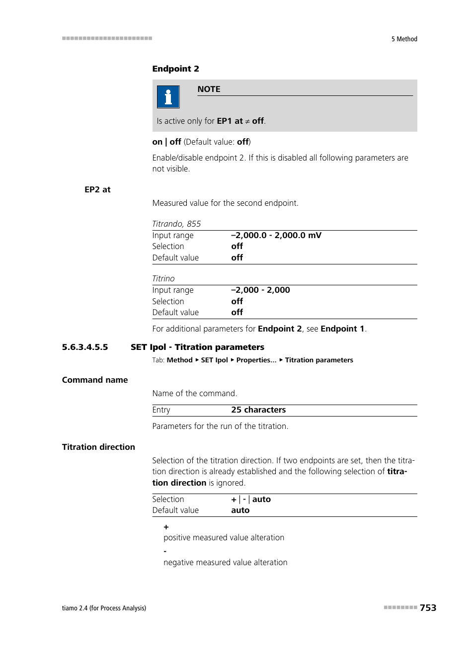 5 set ipol - titration parameters, Titration parameters | Metrohm tiamo 2.4 (process analysis) User Manual | Page 769 / 1809
