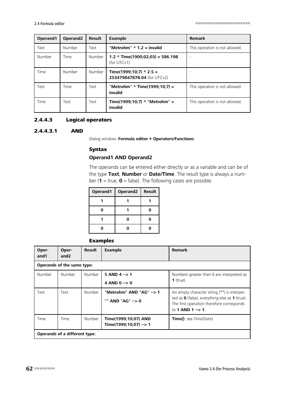 3 logical operators, 1 and, Logical and | Metrohm tiamo 2.4 (process analysis) User Manual | Page 78 / 1809