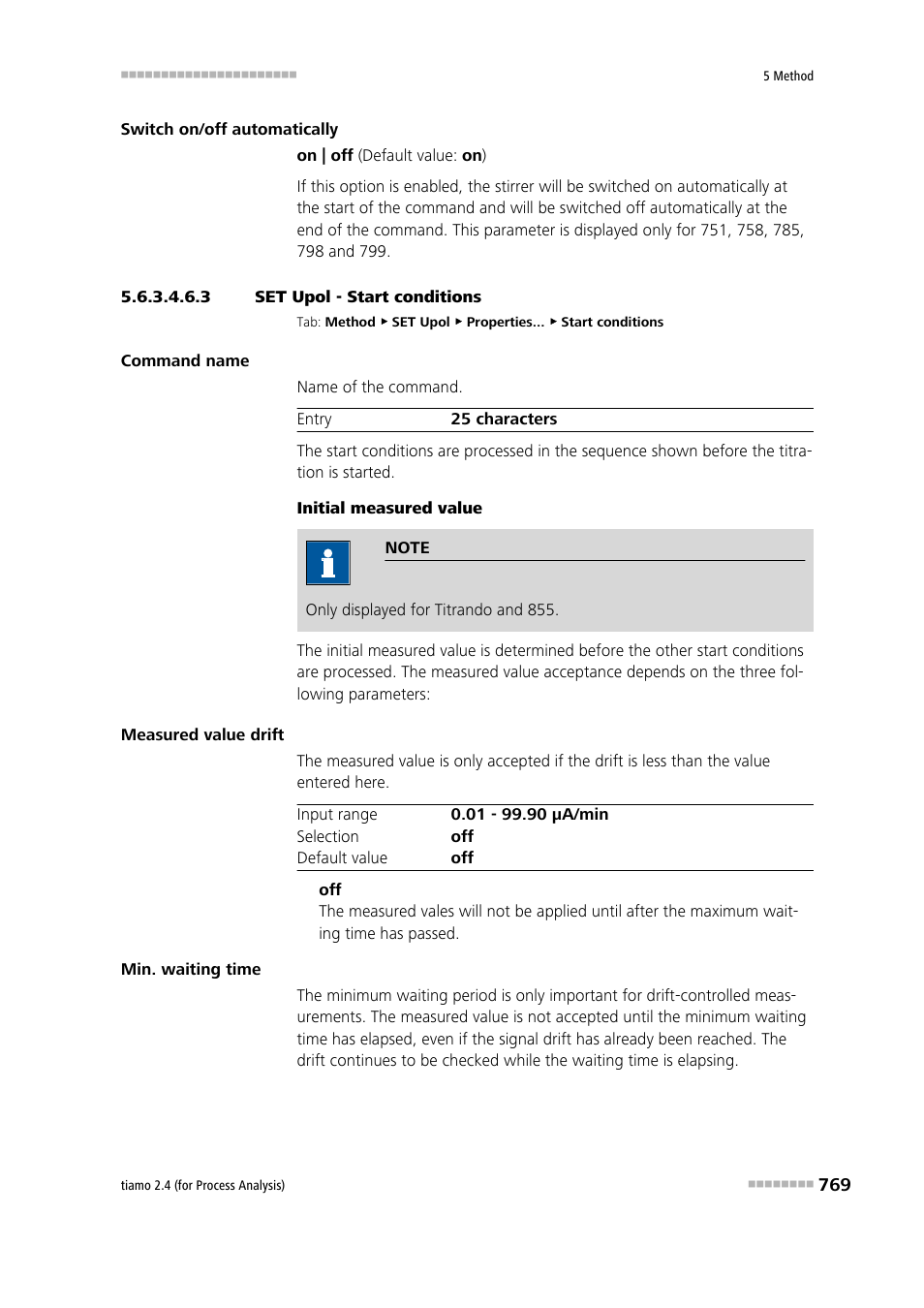 3 set upol - start conditions, Start conditions | Metrohm tiamo 2.4 (process analysis) User Manual | Page 785 / 1809