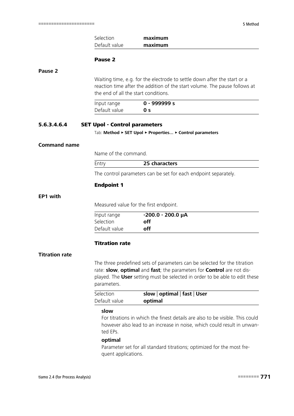4 set upol - control parameters, Control parameters | Metrohm tiamo 2.4 (process analysis) User Manual | Page 787 / 1809