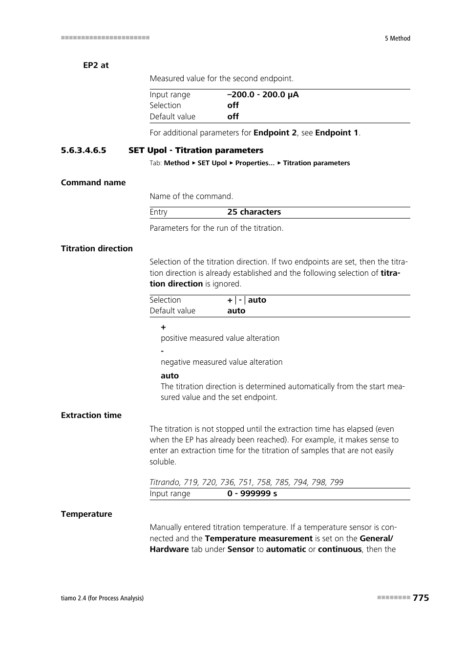 5 set upol - titration parameters, Titration parameters | Metrohm tiamo 2.4 (process analysis) User Manual | Page 791 / 1809