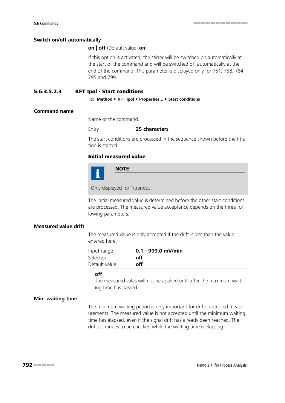 3 kft ipol - start conditions, Start conditions | Metrohm tiamo 2.4 (process analysis) User Manual | Page 808 / 1809