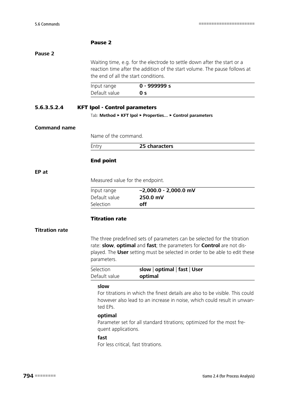 4 kft ipol - control parameters, Control parameters | Metrohm tiamo 2.4 (process analysis) User Manual | Page 810 / 1809
