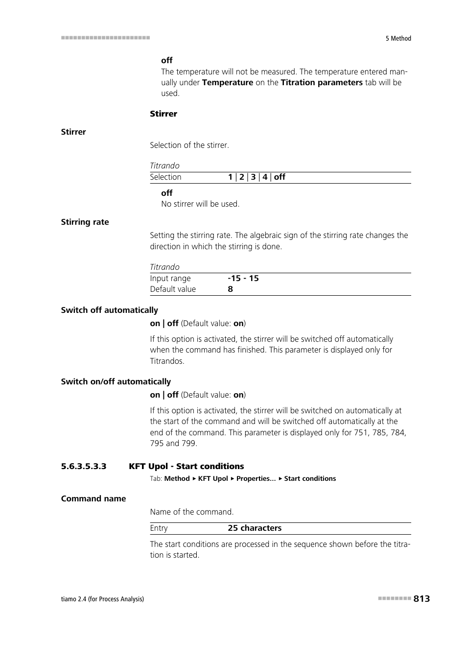 3 kft upol - start conditions, Start conditions | Metrohm tiamo 2.4 (process analysis) User Manual | Page 829 / 1809