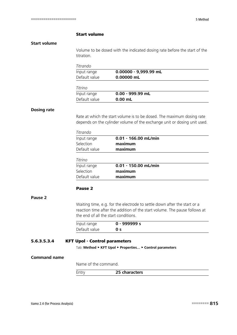 4 kft upol - control parameters, Control parameters | Metrohm tiamo 2.4 (process analysis) User Manual | Page 831 / 1809