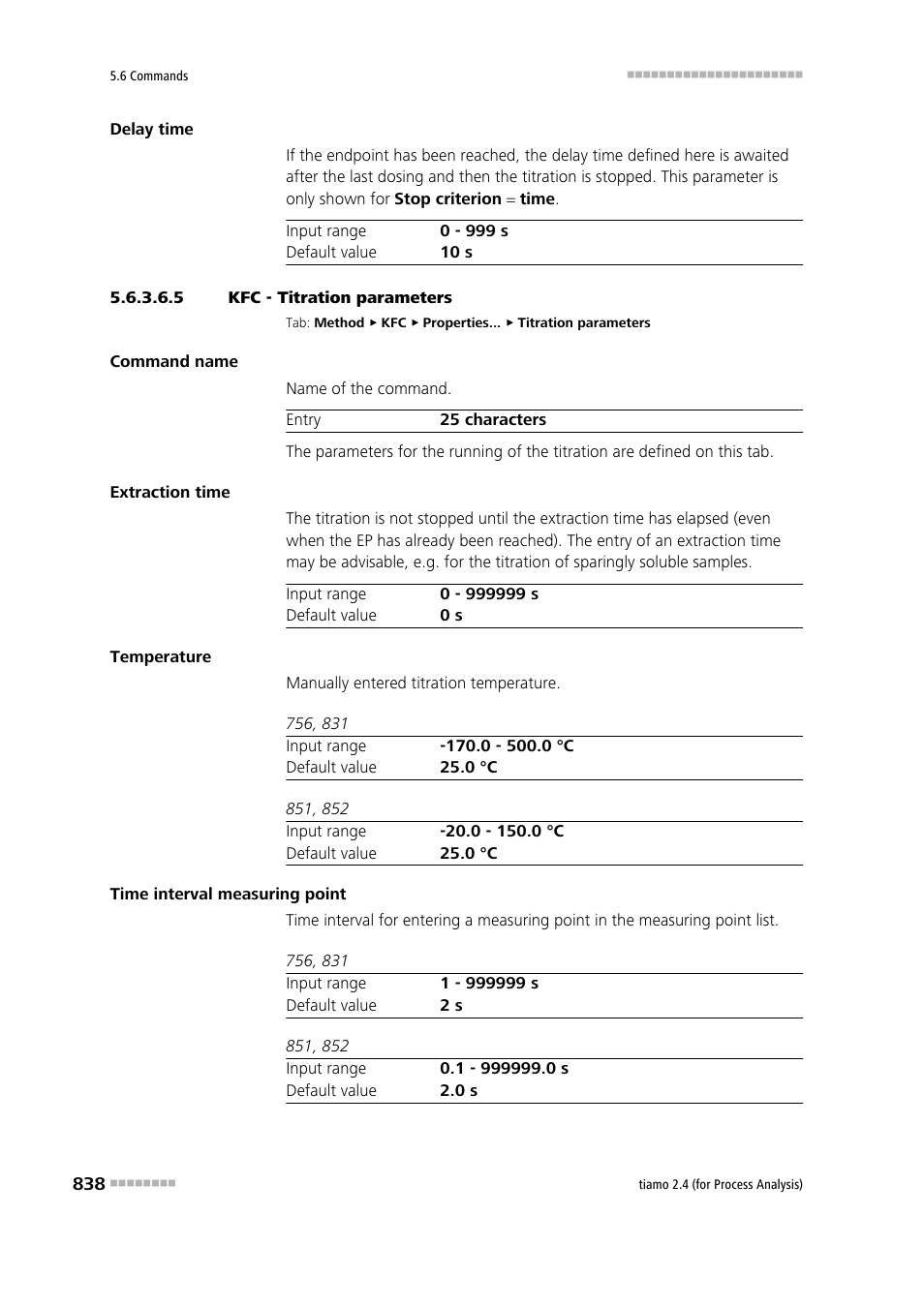 5 kfc - titration parameters, Titration parameters | Metrohm tiamo 2.4 (process analysis) User Manual | Page 854 / 1809
