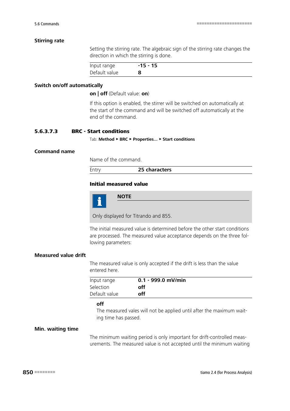 3 brc - start conditions, Start conditions | Metrohm tiamo 2.4 (process analysis) User Manual | Page 866 / 1809