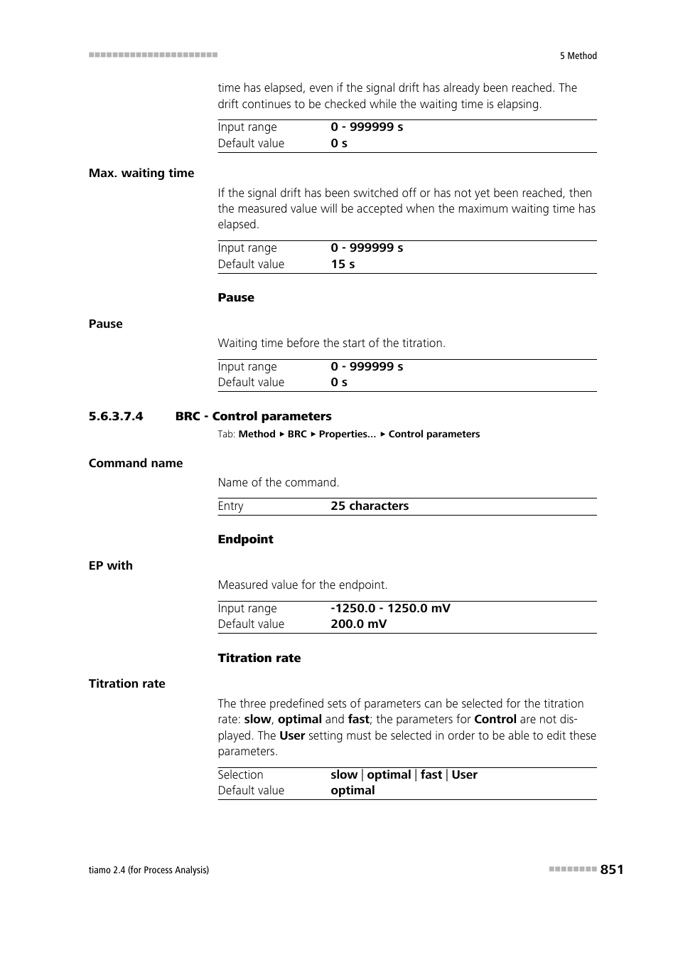 4 brc - control parameters, Control parameters | Metrohm tiamo 2.4 (process analysis) User Manual | Page 867 / 1809