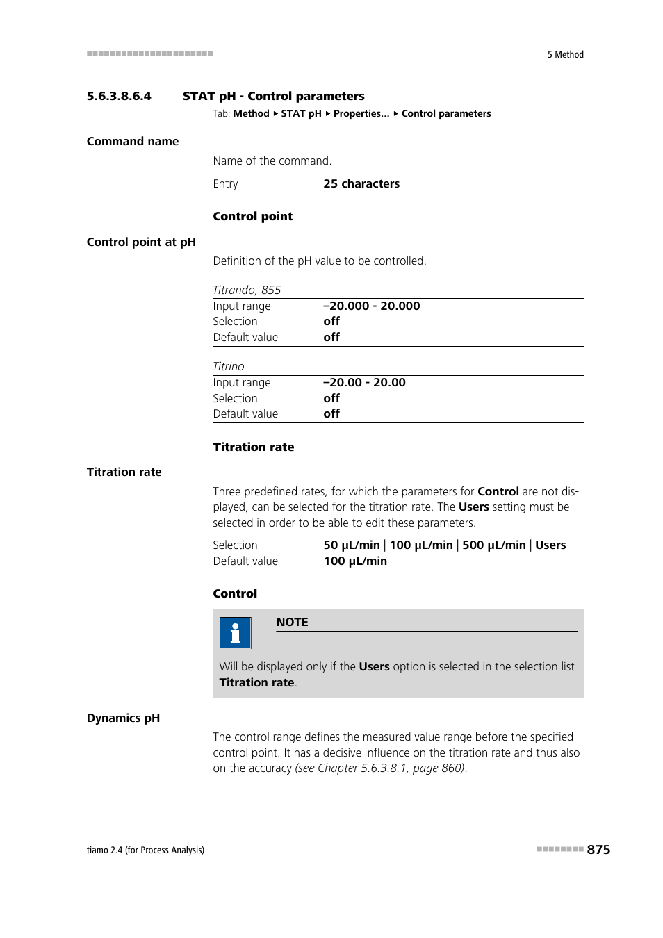 4 stat ph - control parameters, Control parameters | Metrohm tiamo 2.4 (process analysis) User Manual | Page 891 / 1809