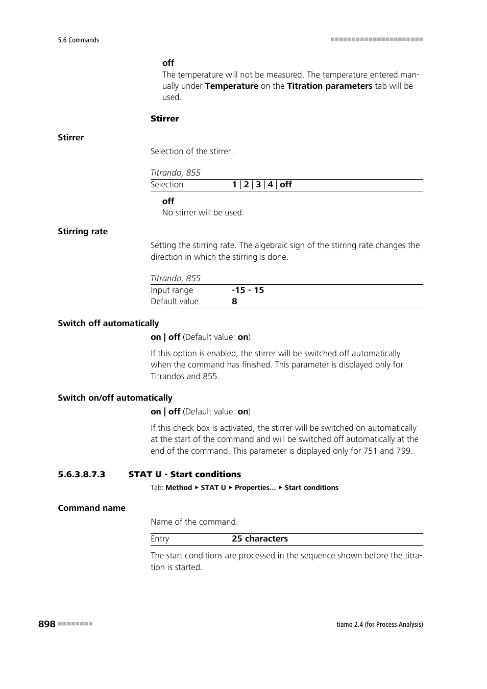 3 stat u - start conditions, Start conditions | Metrohm tiamo 2.4 (process analysis) User Manual | Page 914 / 1809