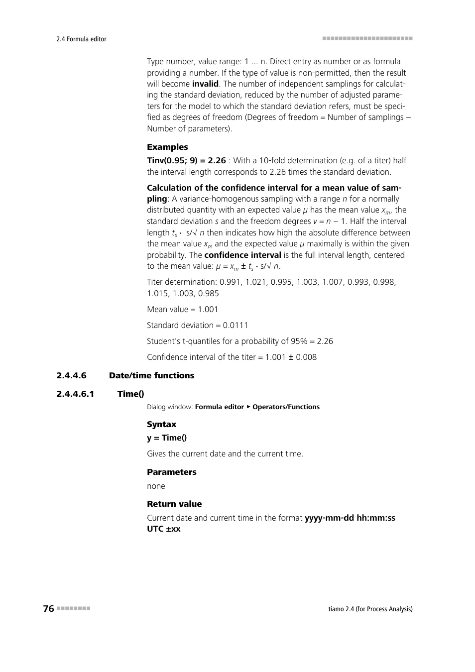 6 date/time functions, 1 time(), Time() | Metrohm tiamo 2.4 (process analysis) User Manual | Page 92 / 1809