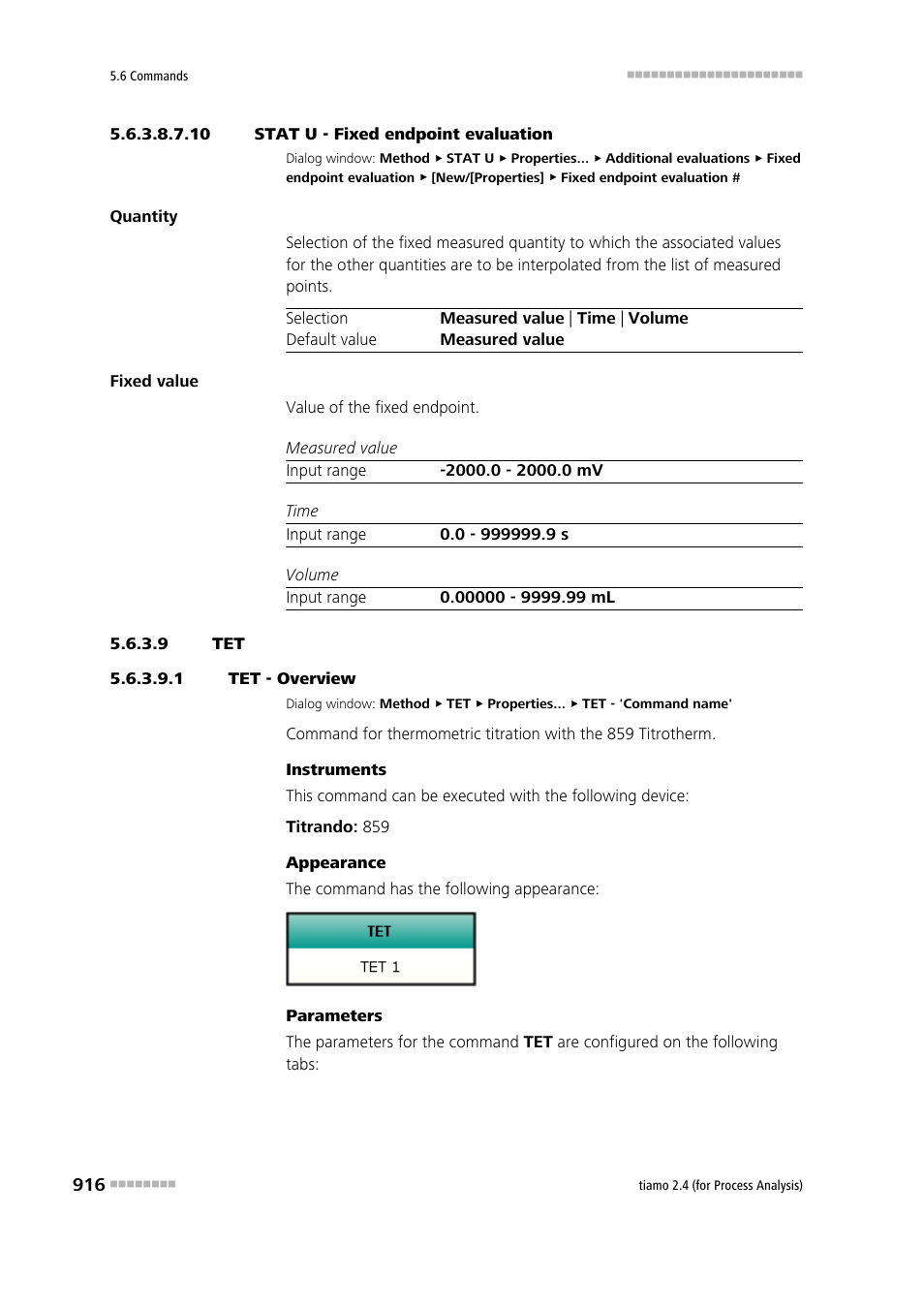 10 stat u - fixed endpoint evaluation, 9 tet, 1 tet - overview | Metrohm tiamo 2.4 (process analysis) User Manual | Page 932 / 1809