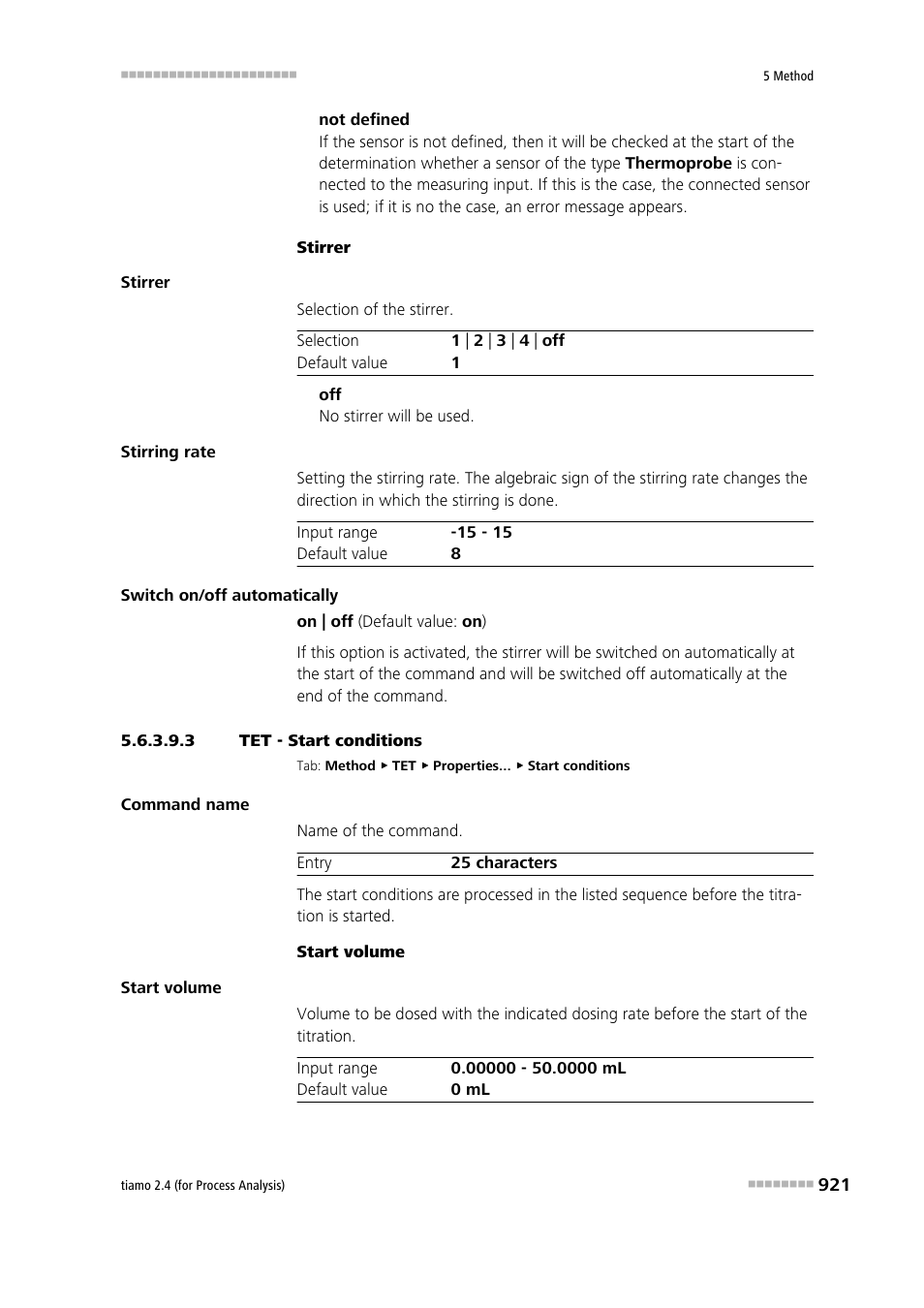 3 tet - start conditions, Start conditions | Metrohm tiamo 2.4 (process analysis) User Manual | Page 937 / 1809