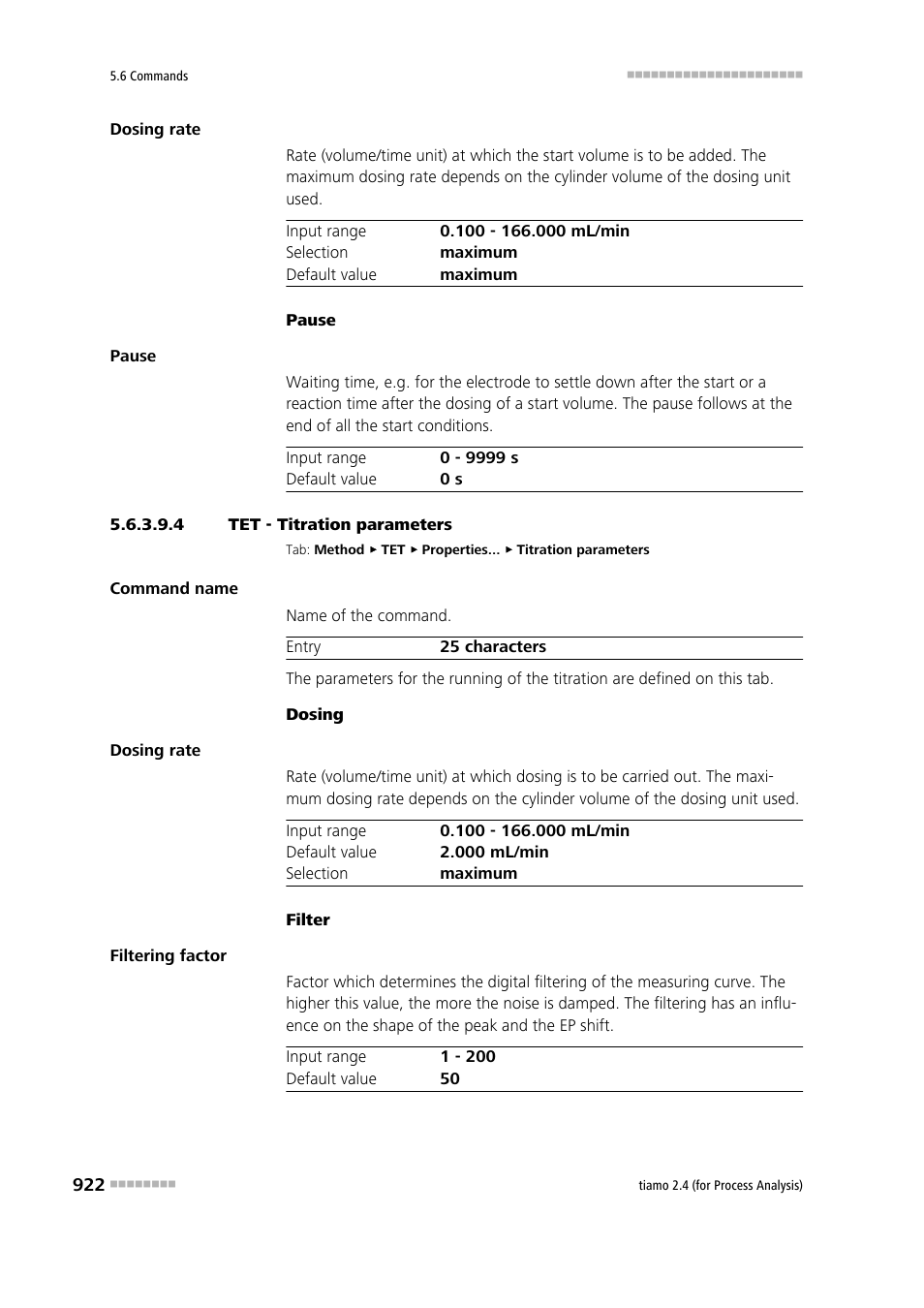 4 tet - titration parameters | Metrohm tiamo 2.4 (process analysis) User Manual | Page 938 / 1809