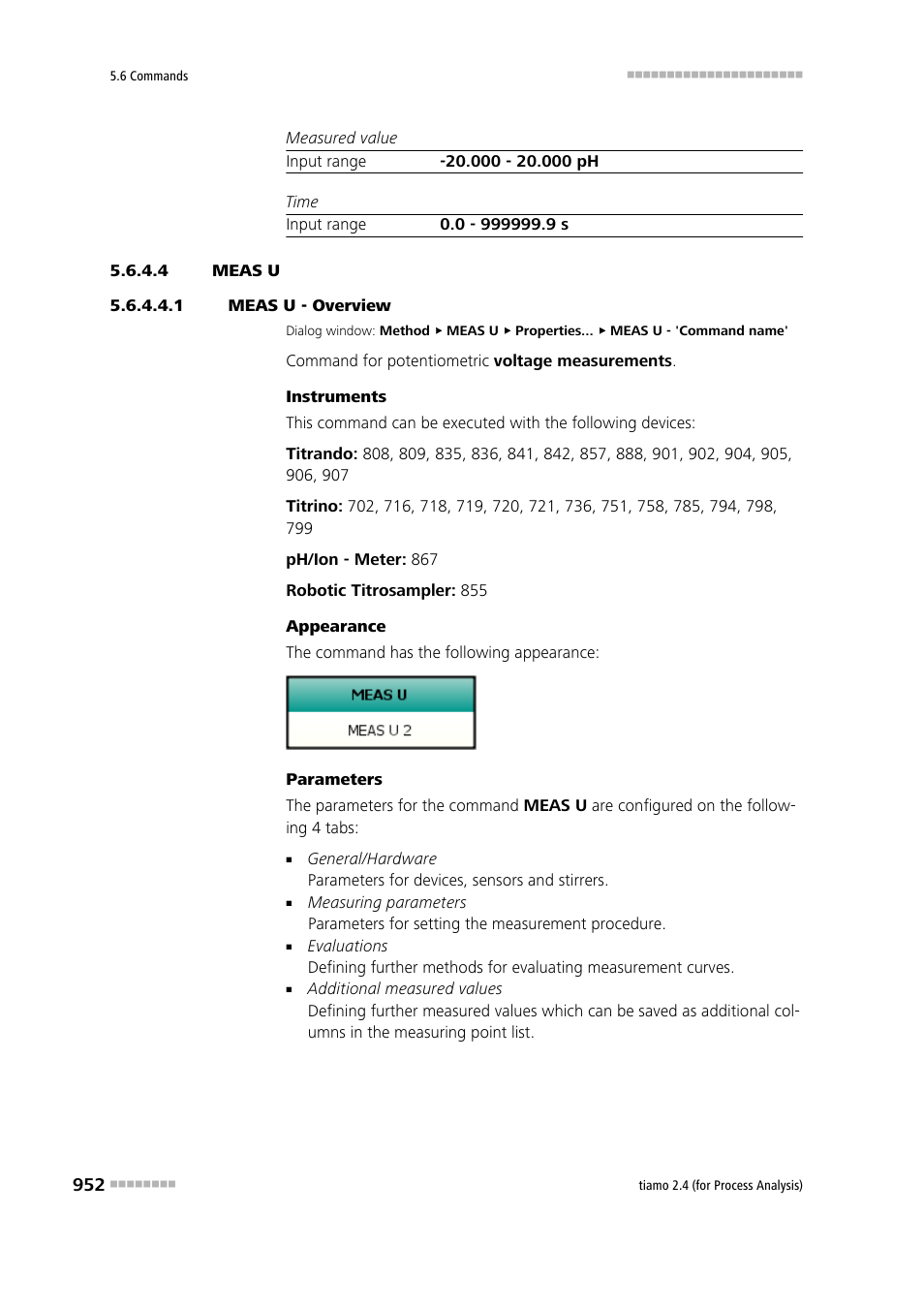 4 meas u, 1 meas u - overview, Meas u | Metrohm tiamo 2.4 (process analysis) User Manual | Page 968 / 1809