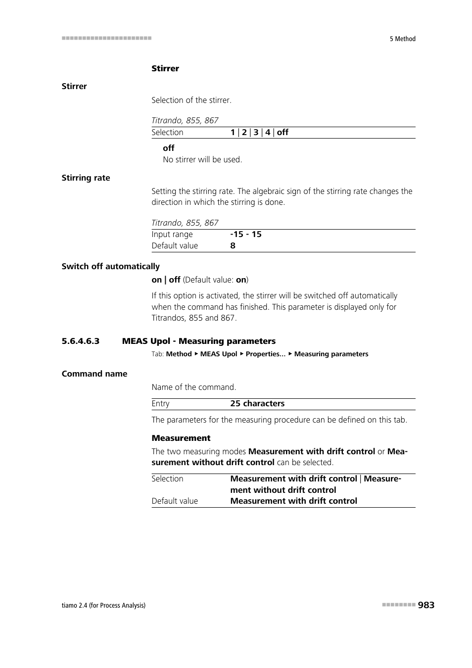 3 meas upol - measuring parameters, Measuring parameters | Metrohm tiamo 2.4 (process analysis) User Manual | Page 999 / 1809