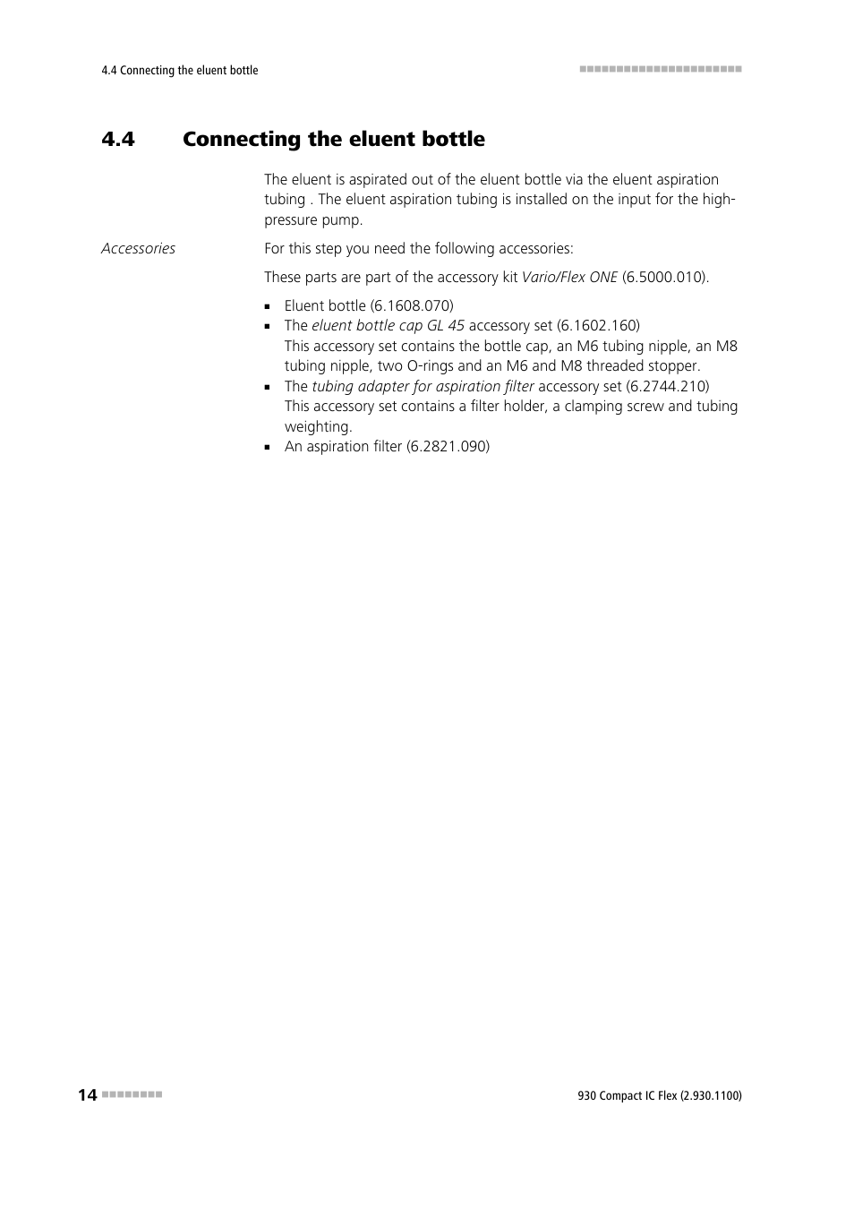 4 connecting the eluent bottle, Connecting the eluent bottle | Metrohm 930 Compact IC Flex User Manual | Page 22 / 39