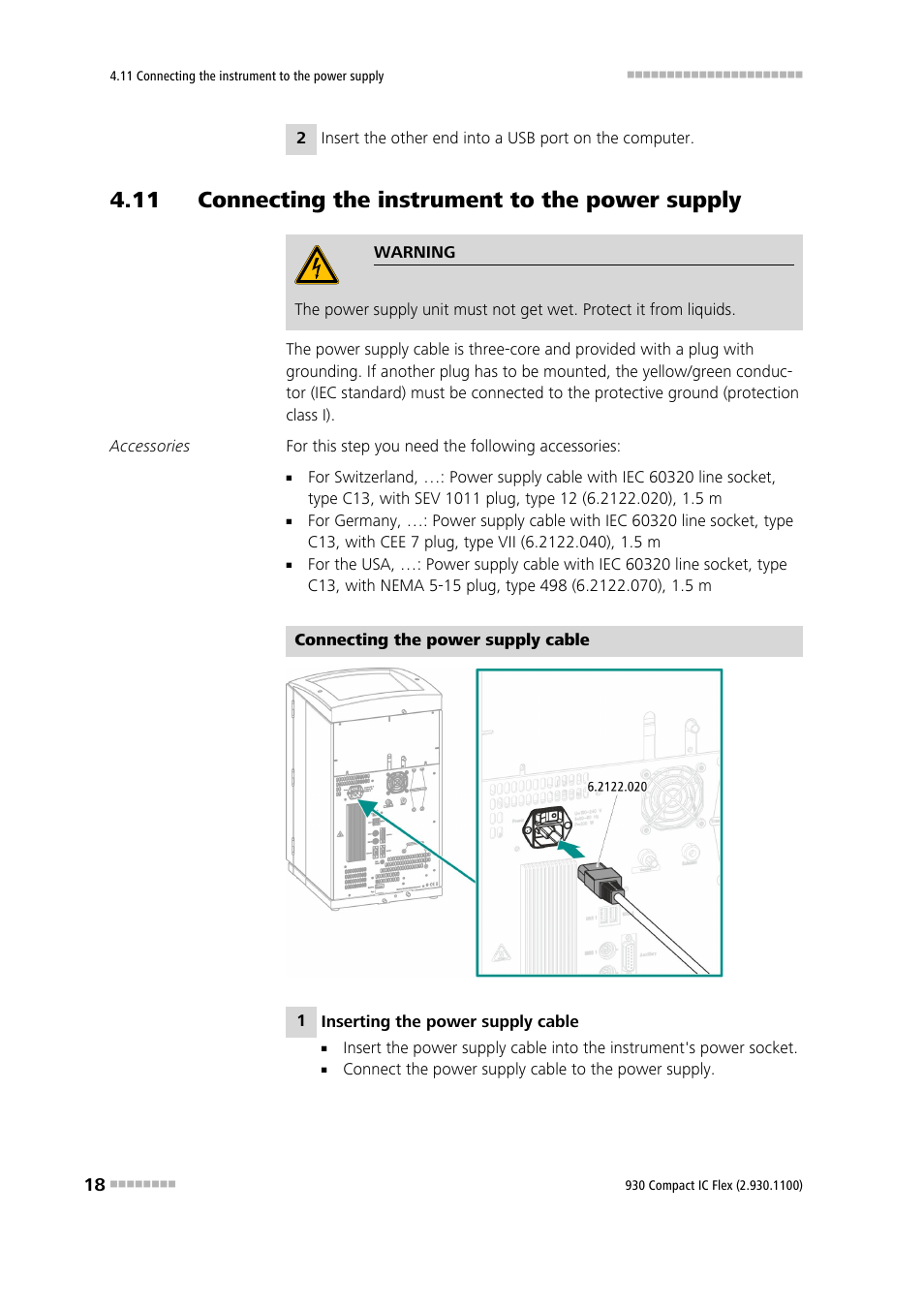 11 connecting the instrument to the power supply | Metrohm 930 Compact IC Flex User Manual | Page 26 / 39