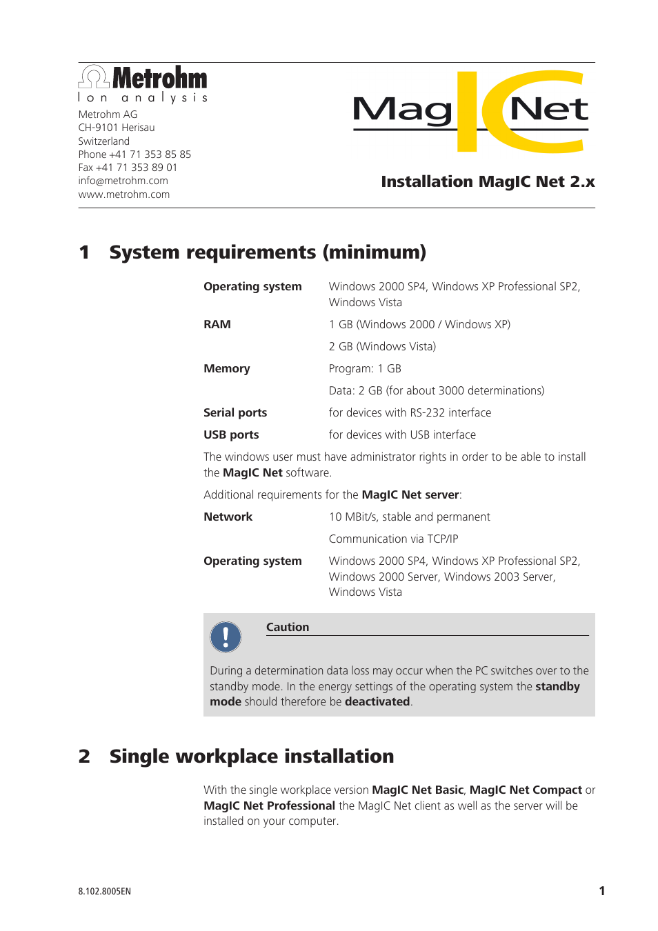 Metrohm MagIC Net 2.0 User Manual | 13 pages