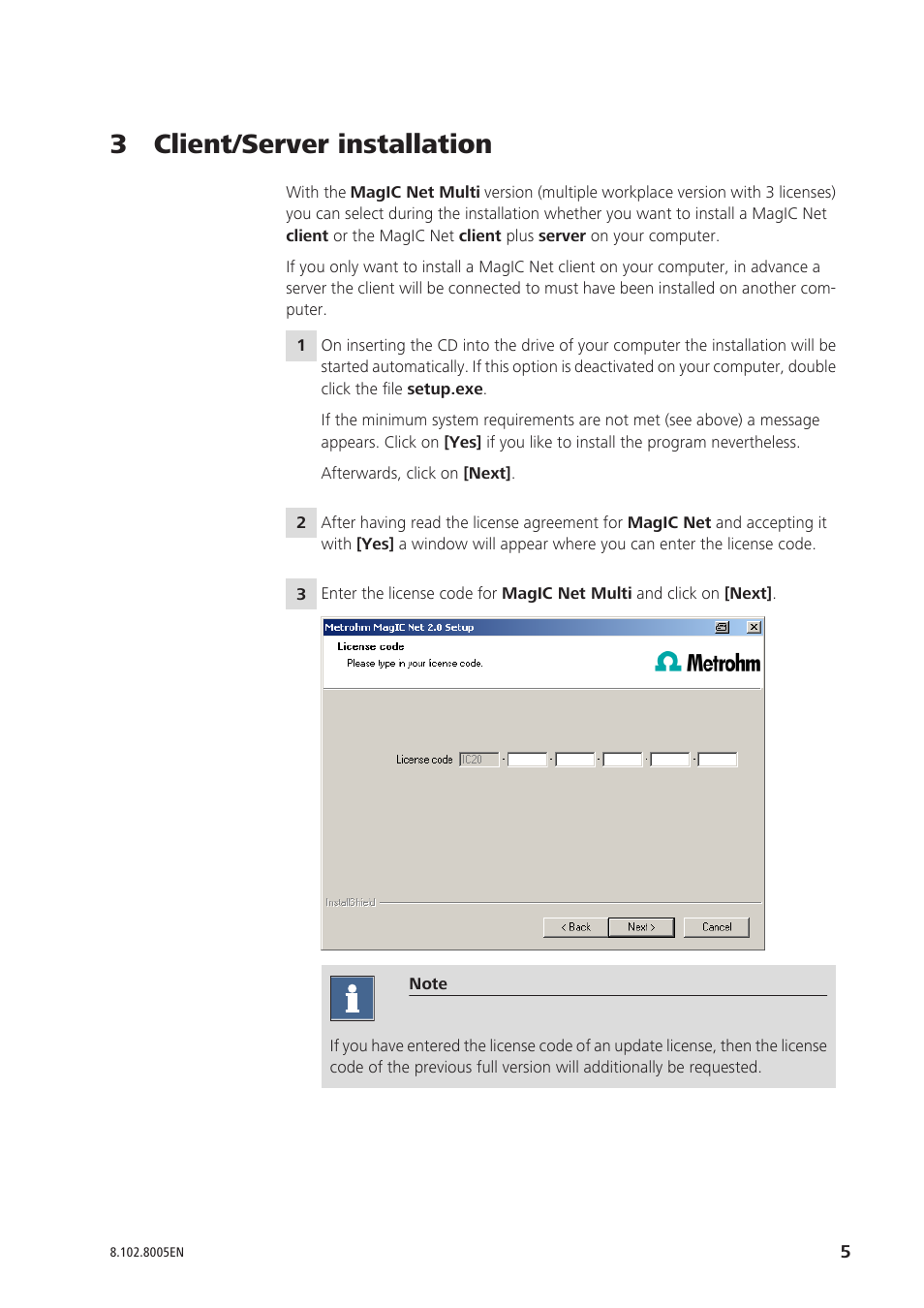 3 client/server installation | Metrohm MagIC Net 2.0 User Manual | Page 5 / 13