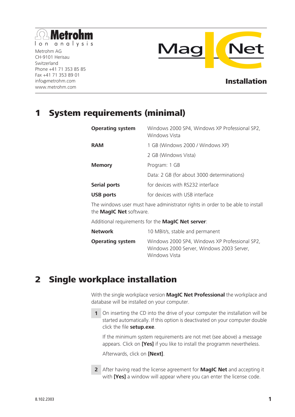 Metrohm MagIC Net 1.0 User Manual | 8 pages