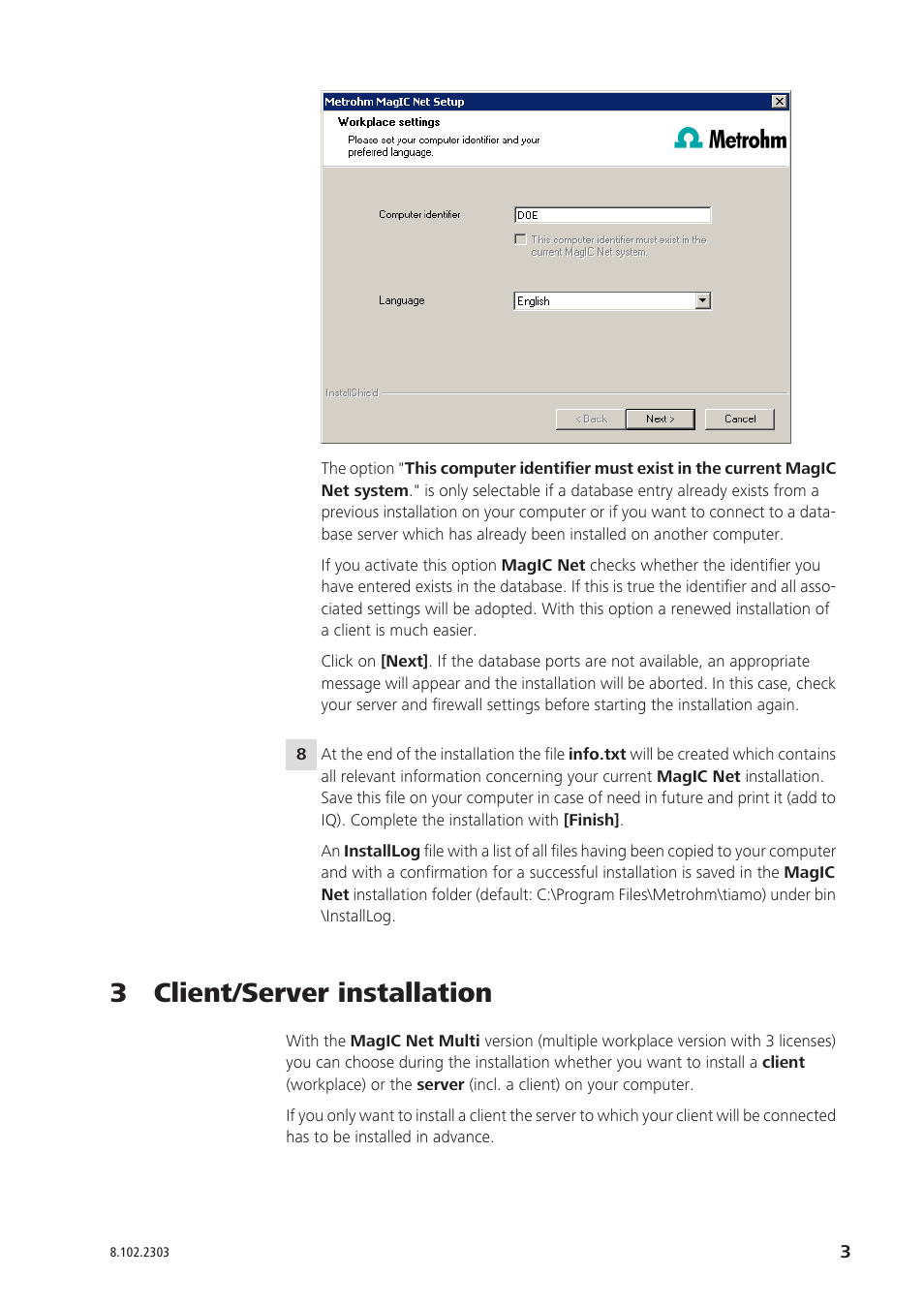 3 client/server installation | Metrohm MagIC Net 1.0 User Manual | Page 3 / 8