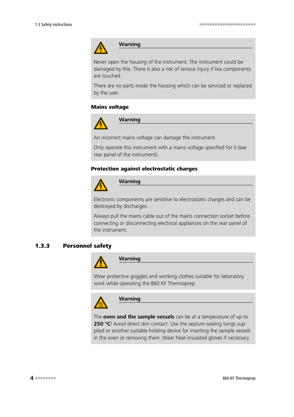 3 personnel safety, Personnel safety | Metrohm 860 KF Thermoprep User Manual | Page 12 / 64